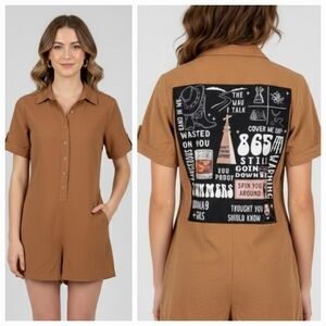 Morgan Wallen Upcycled Ces Femme Collared Short Sleeve Romper Size M